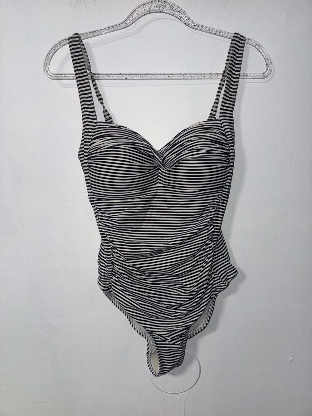 Niptuck Swim Sorrento Stripe Black and Ivory Twist Front Multifit One Piece Swim
